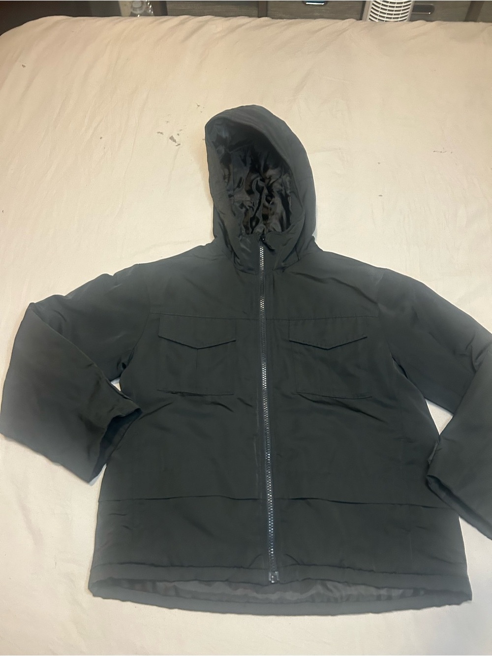 Uniqlo Black Hooded Kids Raincoat with Front Zip